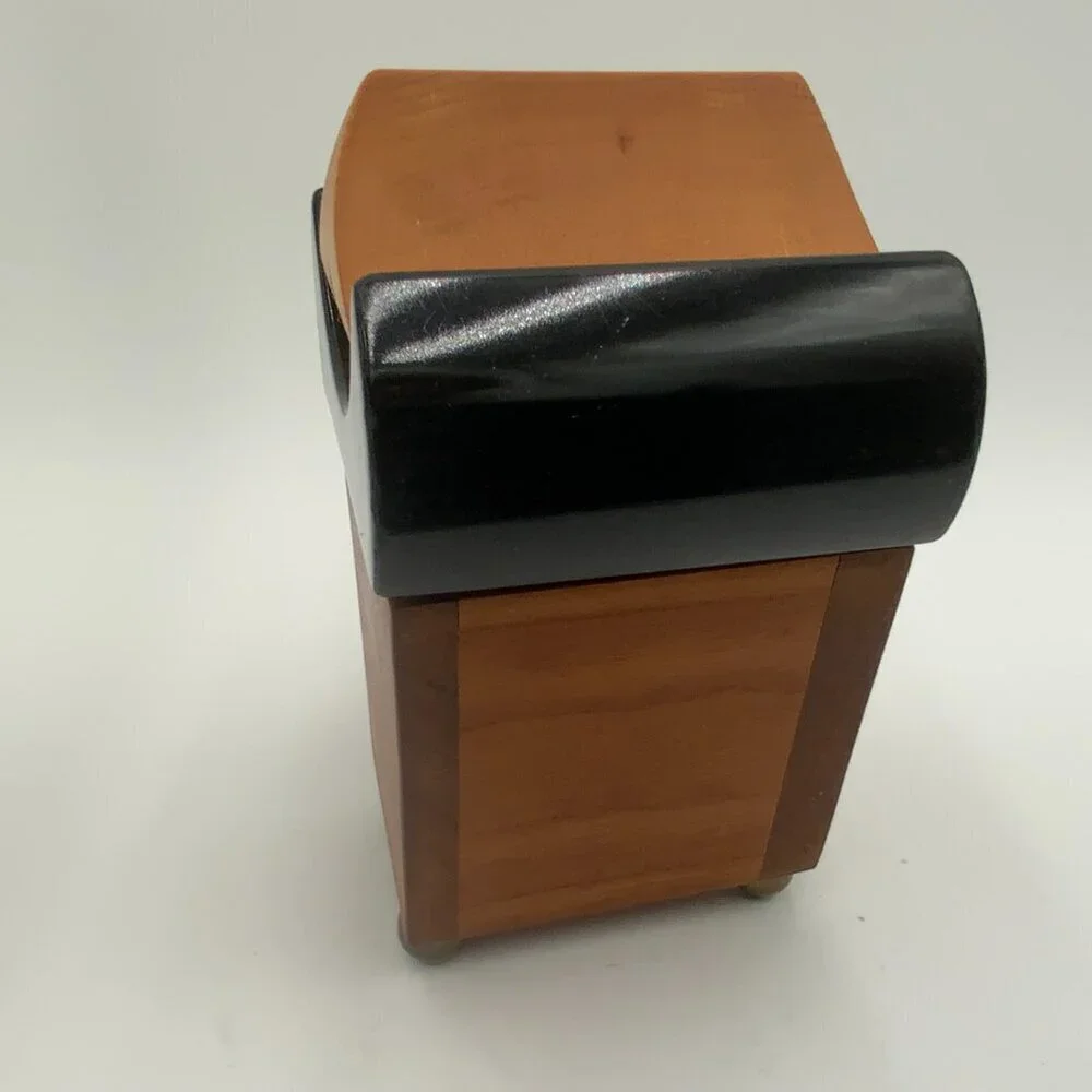Black Lacquer and Wood Pagoda Shape Box Hinge Opening